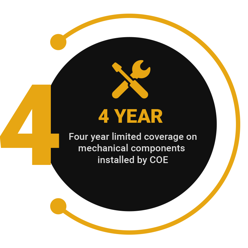 4 YEAR Limited coverage on mechanical components installed by COE.