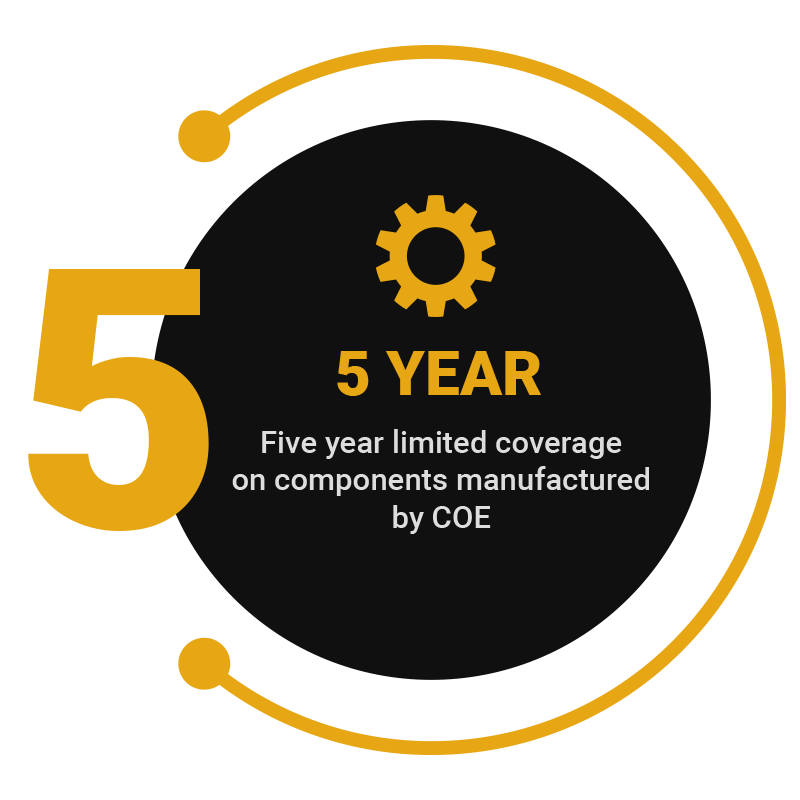 5 YEAR  Limited coverage on components manufactured by COE.
